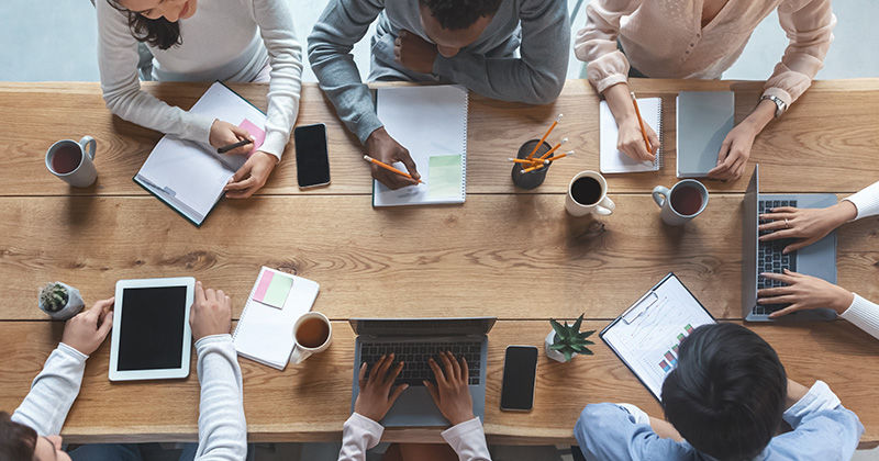 Birdseye View of Marketing Team Collaborating