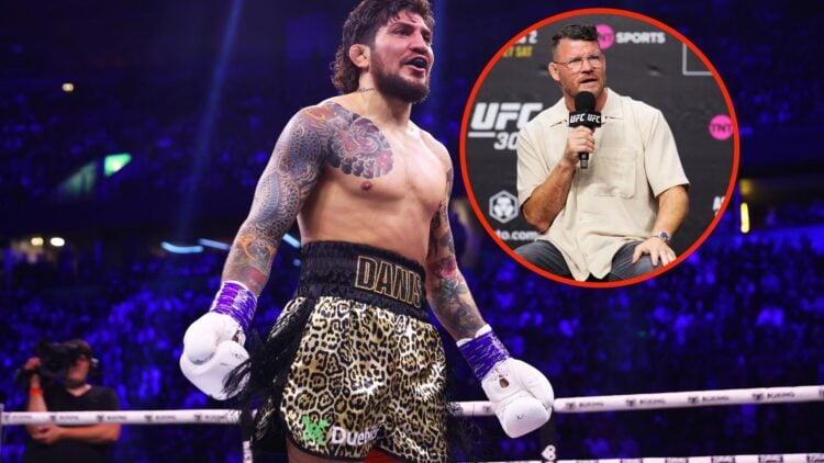 Main photo shows Dillon Danis in a boxing ring, bubble shows Michael Bisping speaking at a UFC event