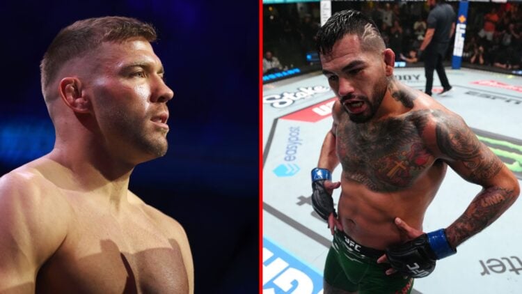 Split image of Dricus du Plessis at UFC event, Anthony Hernandez celebrating submission victory over Roman Dolidze at UFC Vegas 109