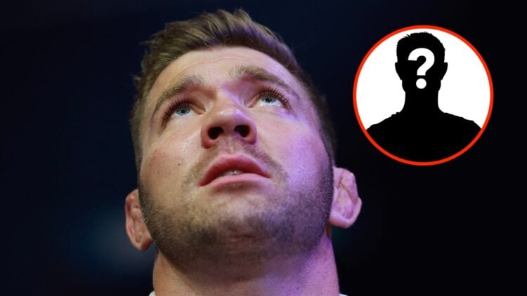 Dricus Du Plessis during a boxing event in South Africa with an inset of a mystery fighter