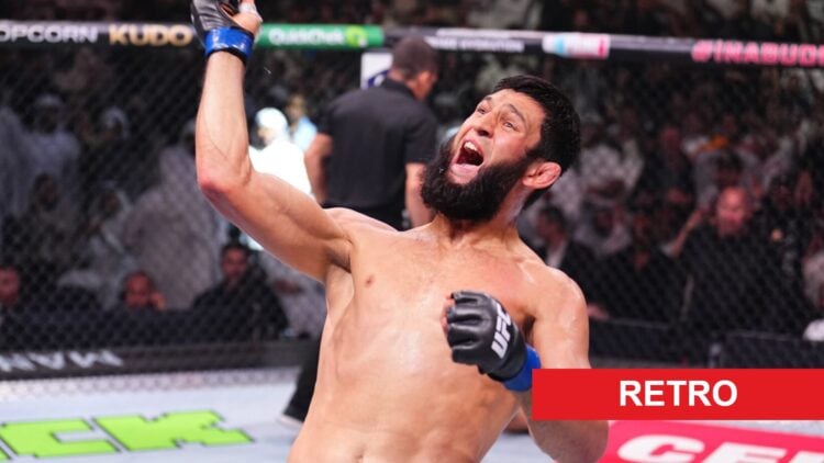 Khamzat Chimaev celebrates after his win at UFC 308