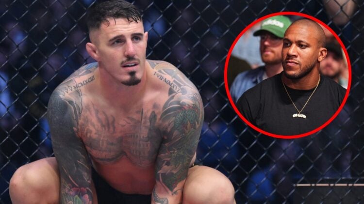 Tom Aspinall looks on ahead of his UFC 304 fight with Curtis Blaydes, inset Ciryl Gane looks on while in attendance for UFC Paris in 2024