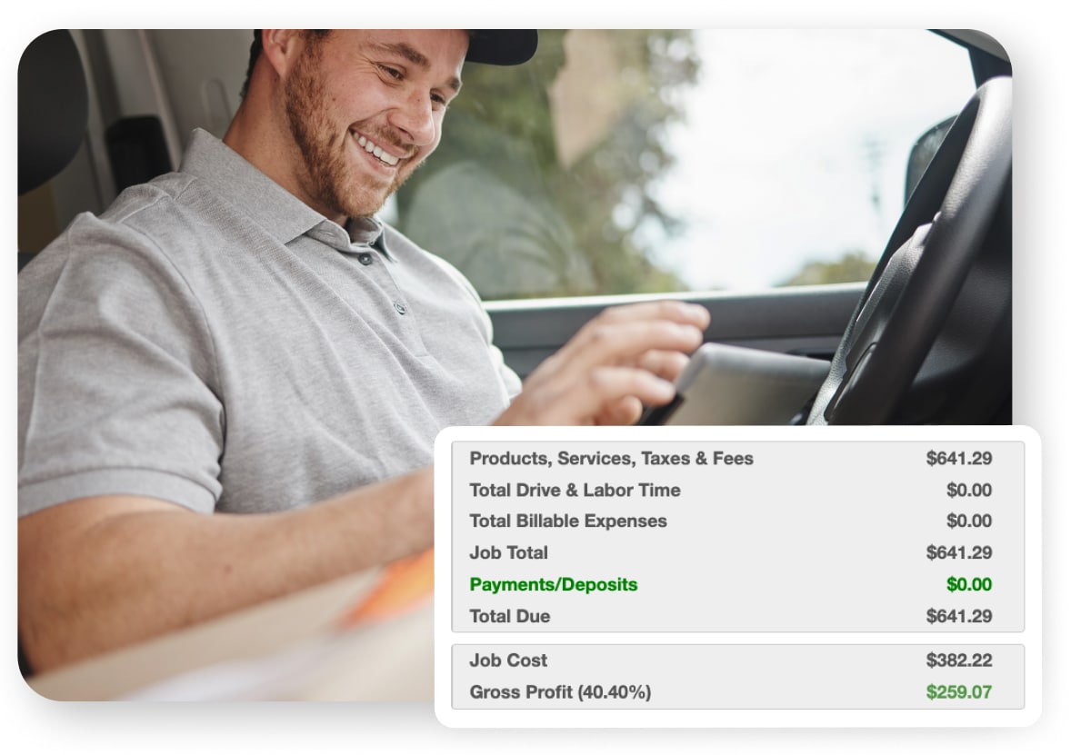 field service tech using flat rate pricing on tablet