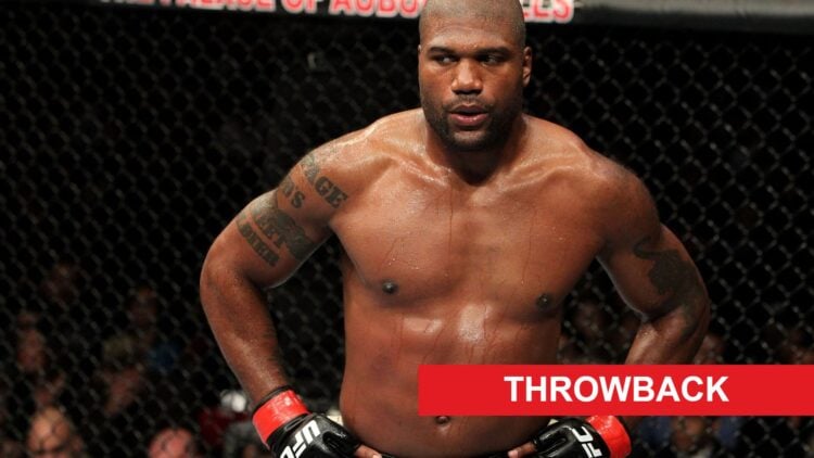 Quinton 'Rampage' Jackson inside the octagon with throwback label