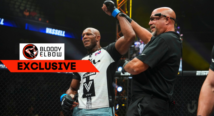 Linton Vassell having his armed raised by a referee after winning a PFL fight