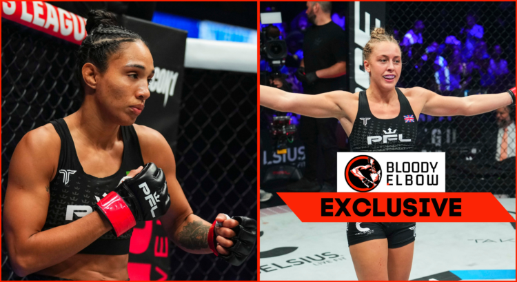 (left) Taila Santos, (right) Dakota Ditcheva with overlay text reading "BLOODY ELBOW EXCLUSIVE"